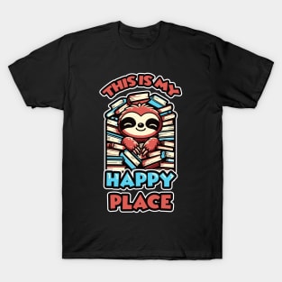 This is My Happy Place Cute Sloth Book Lovers T-Shirt